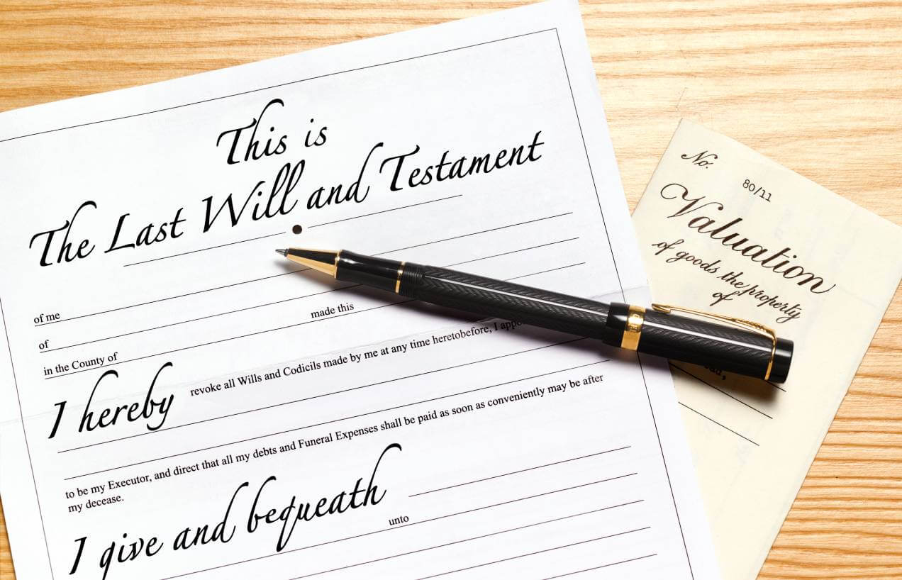 Last Will and Testament document and Valuation of goods and property estate planning documents