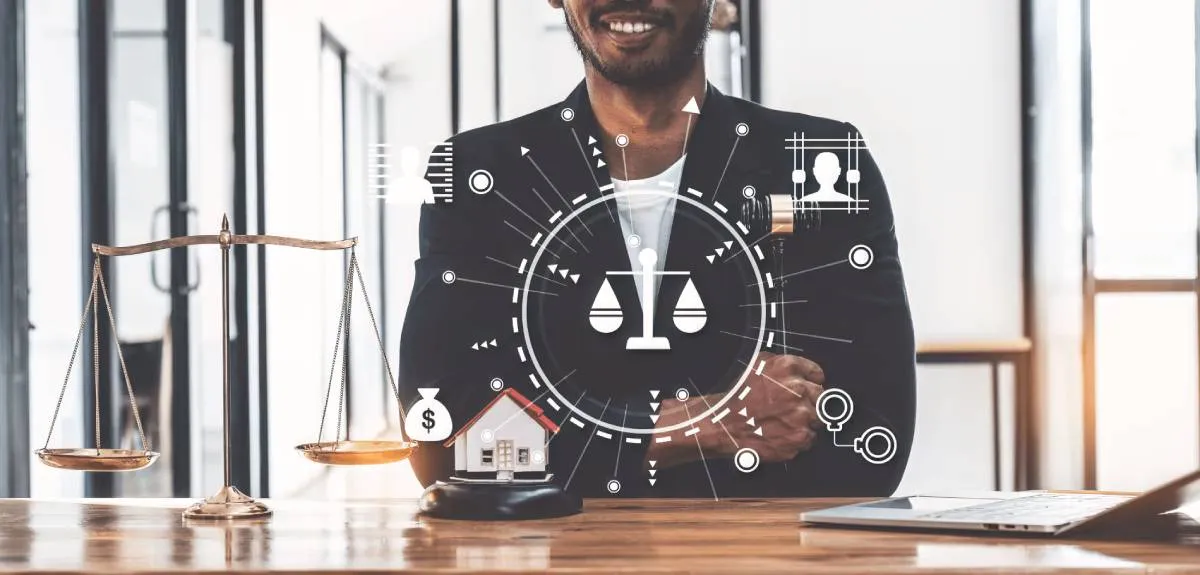 Lawyer using artificial intelligence, or AI, to do legal work.
