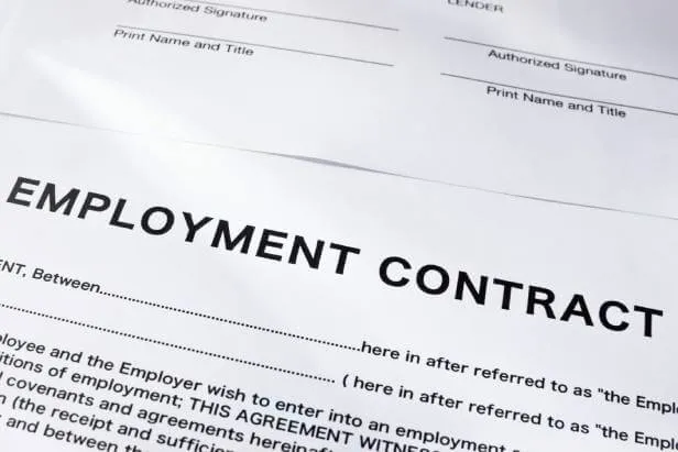 Close-up view of an Employment Contract.