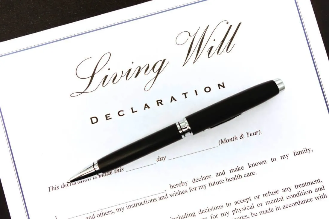 living will document and black in pen