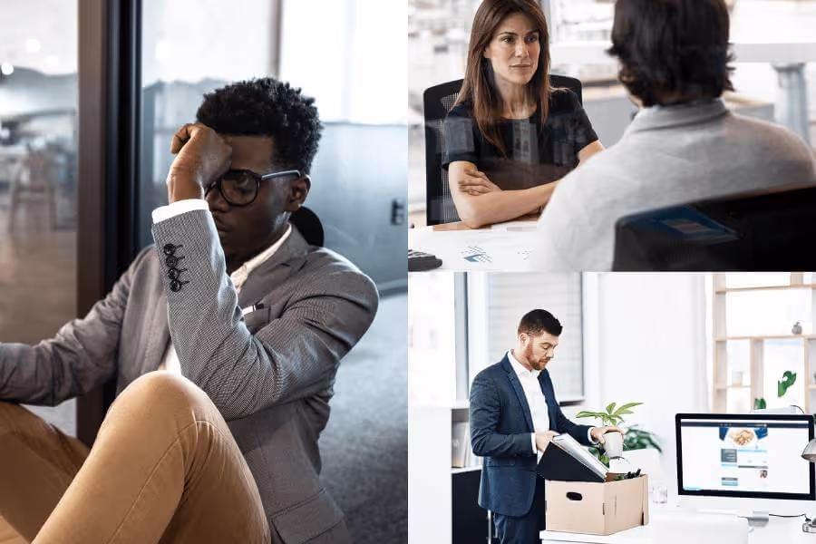 Office employees sitting, talking, and packing