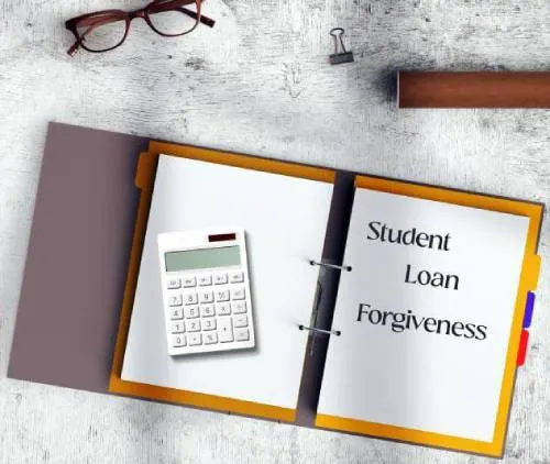 Notebook open to page that reads, Student Loan Forgiveness