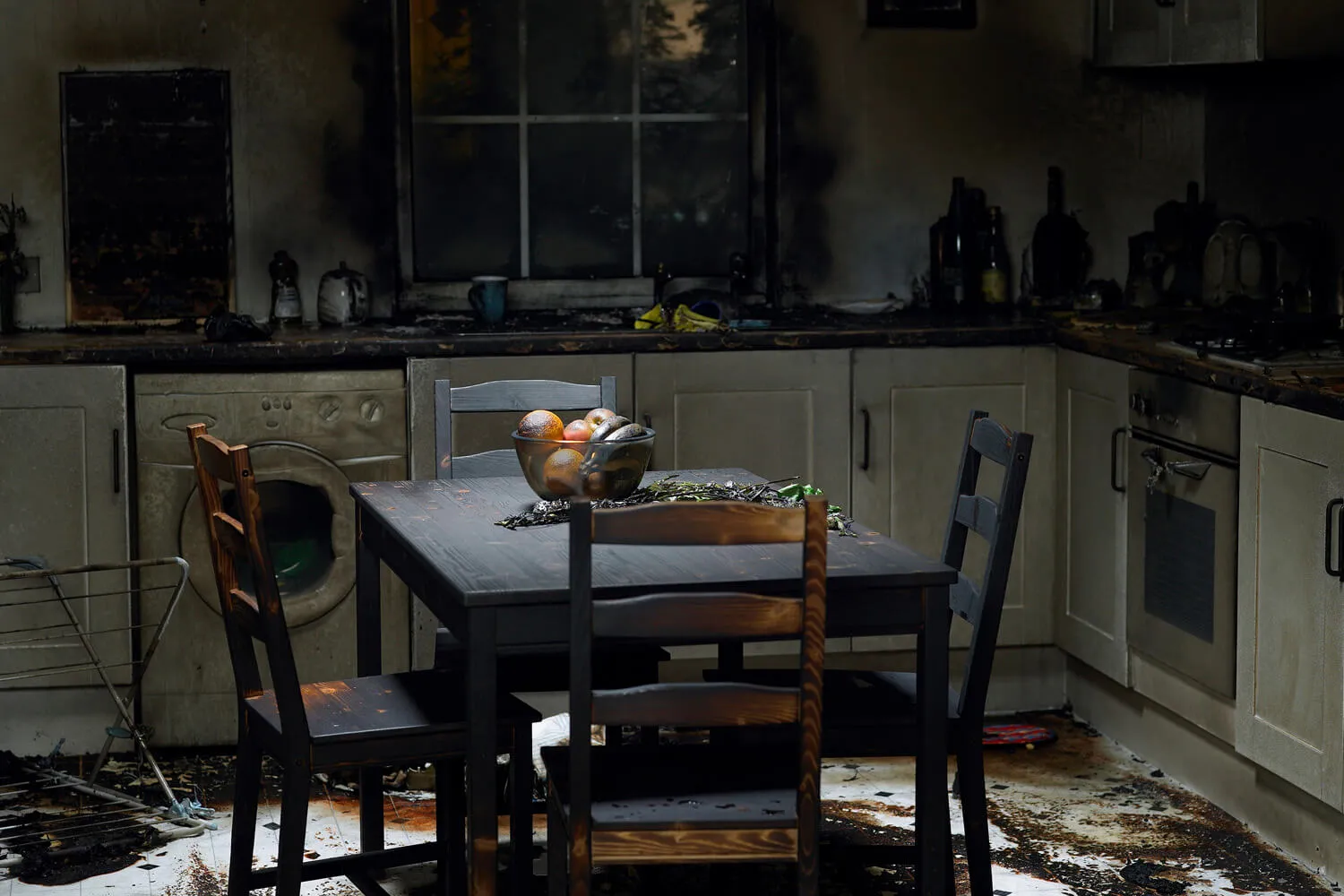 Domestic kitchen burnt in fire