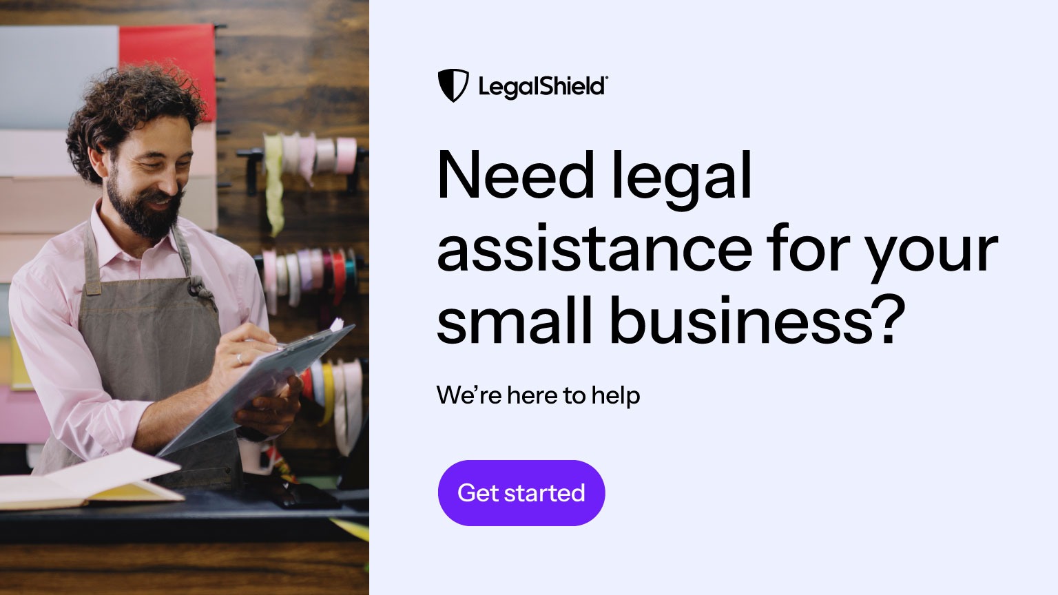 A LegalShield CTA offering small business assistance.