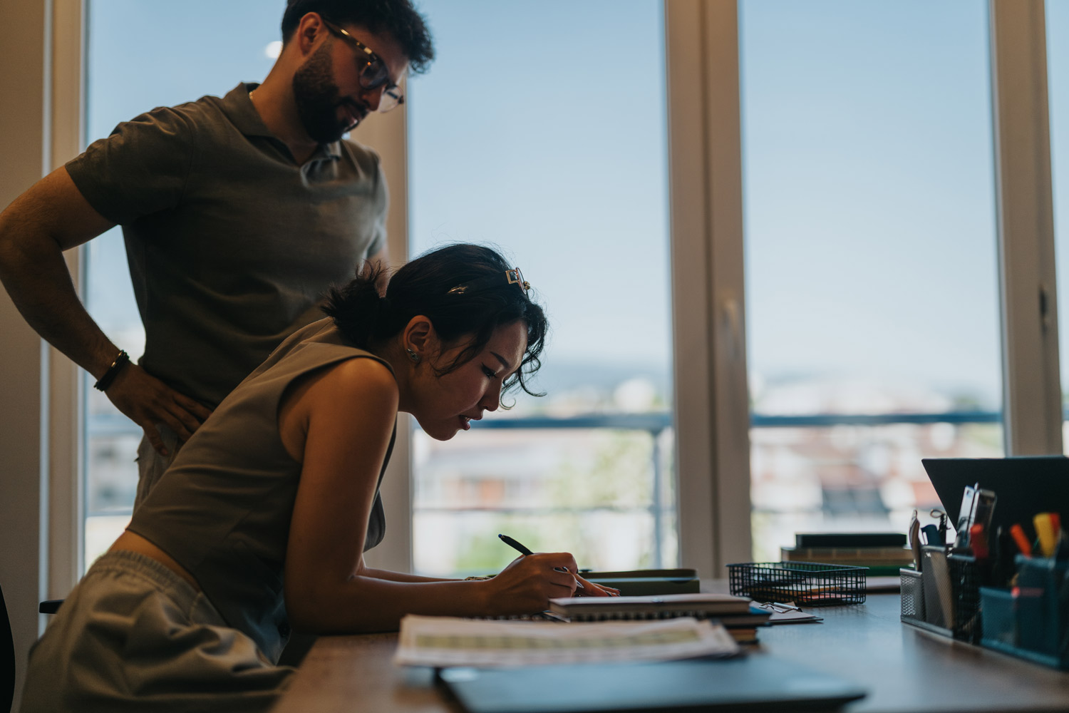 A couple reviewing documents together