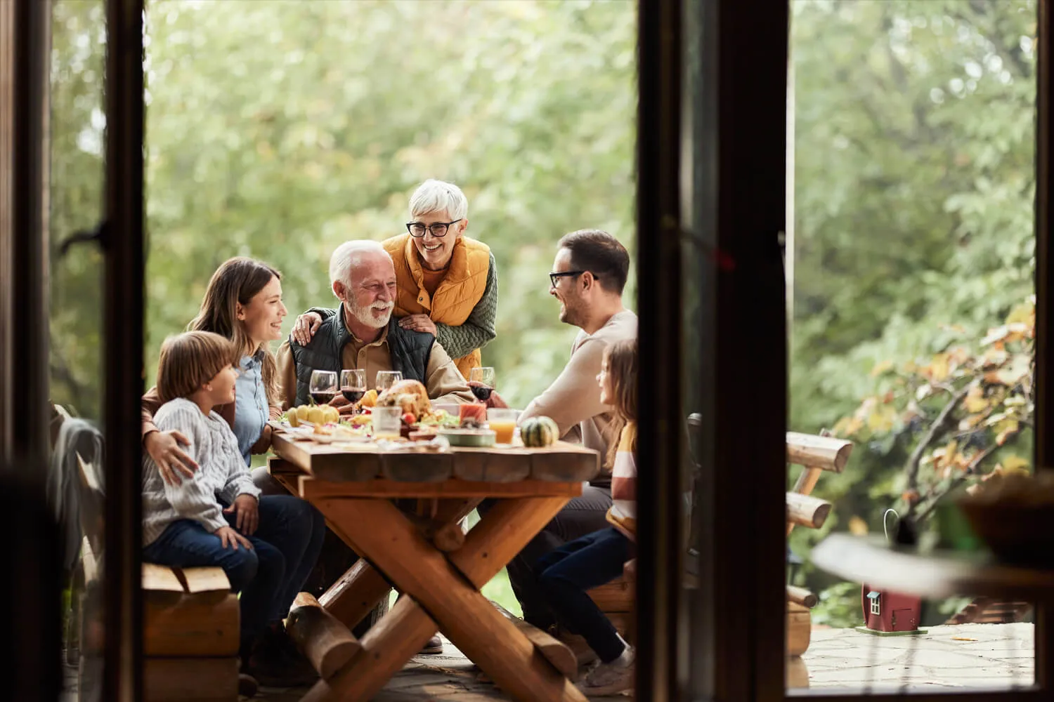 Family's lunch on a patio