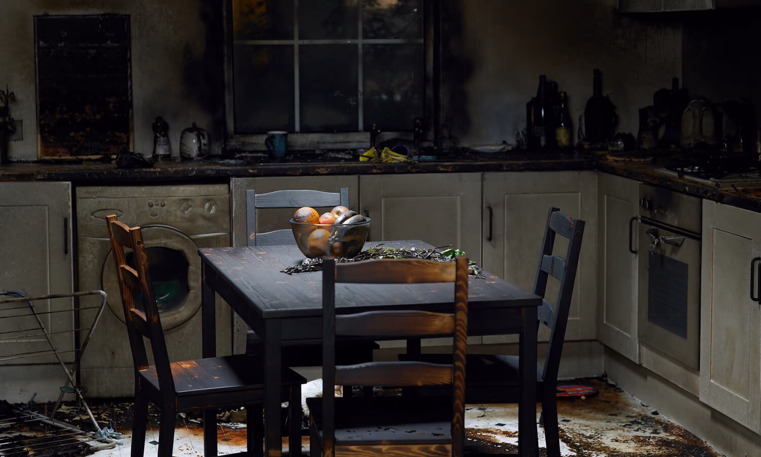 Domestic kitchen burnt in fire