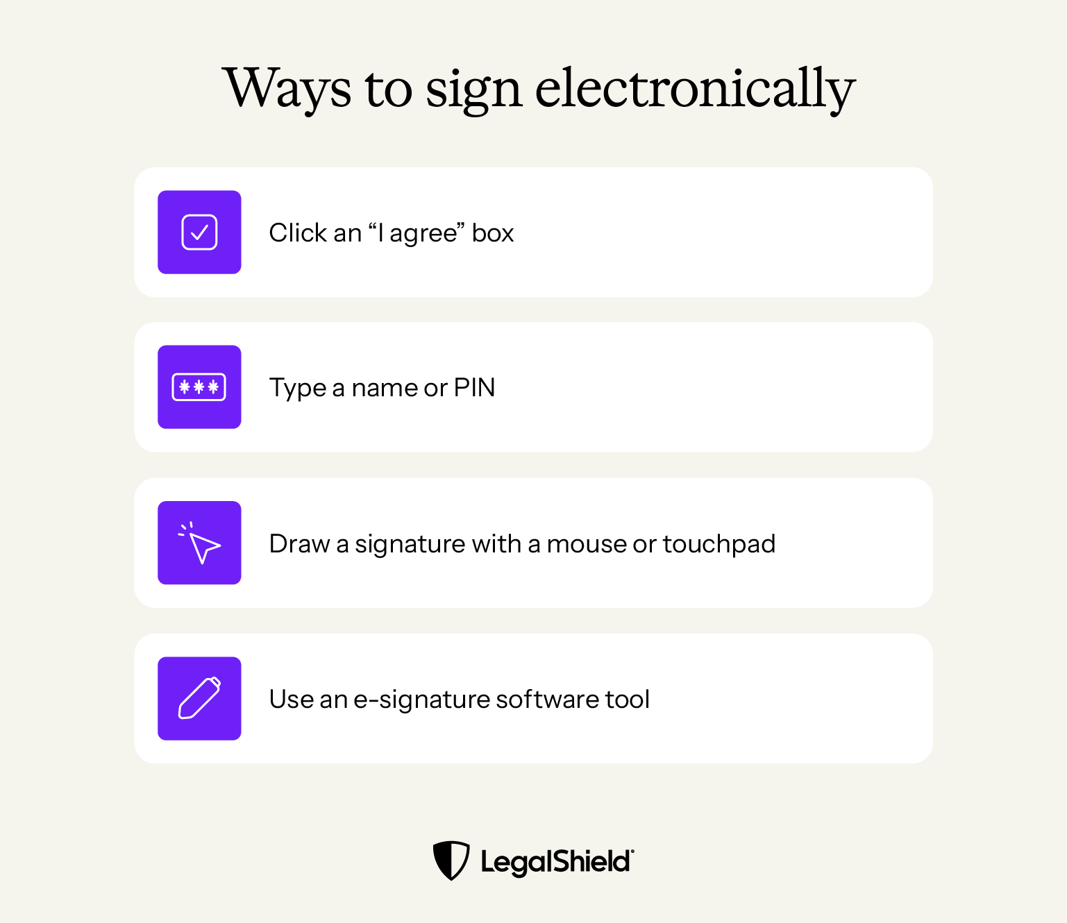 There are many different ways you can sign electronically or create an e-signature.