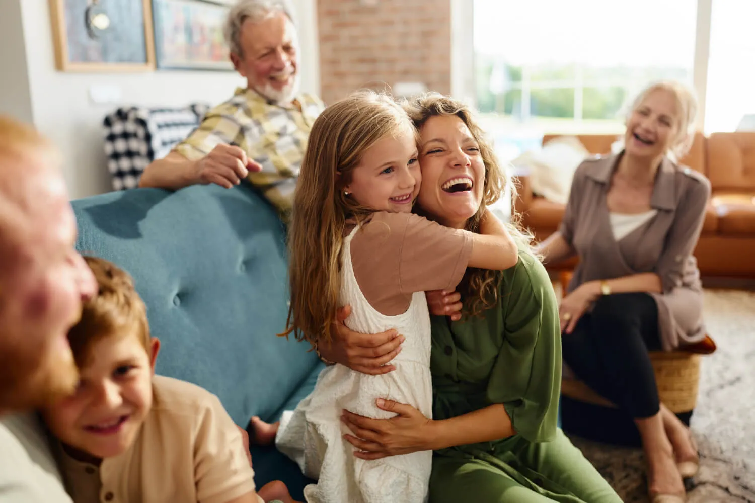 A family spending time together in their living room.