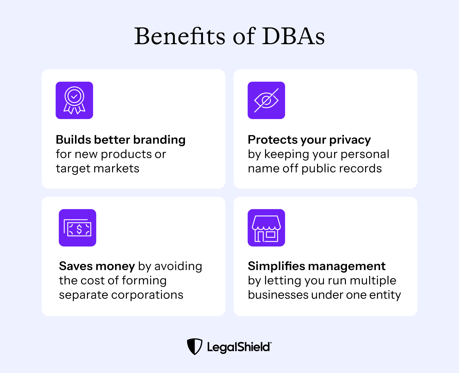 A series of benefits of choosing to file a DBA.