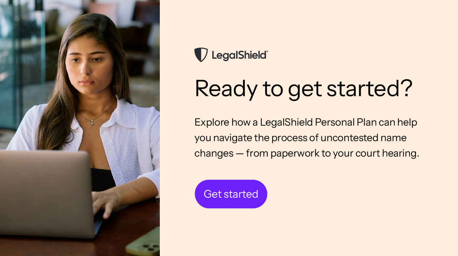 Llamado a la acción para explorar un Plan Personal de LegalShield para el proceso de cambio de nombre.