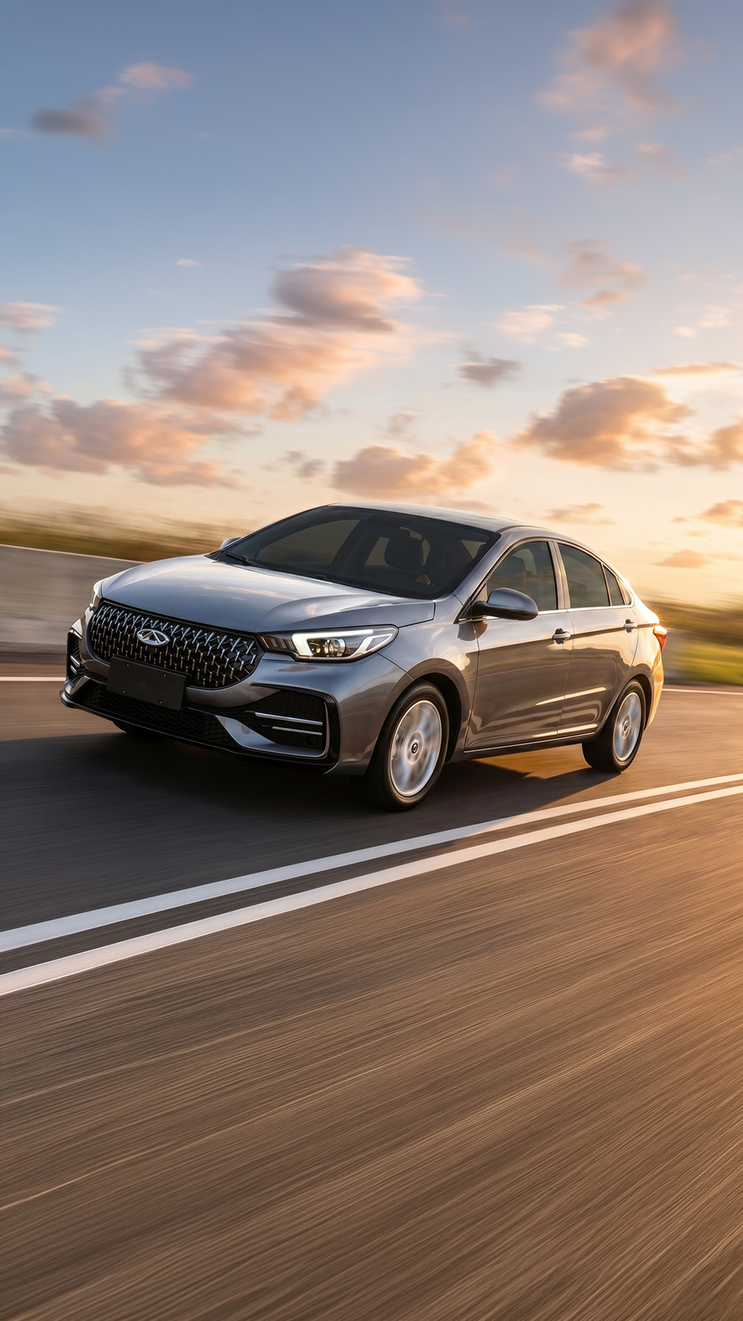 Chery Arrizo 5 Pro M/T 2026 — banner móvil, vista exterior del sedán manual