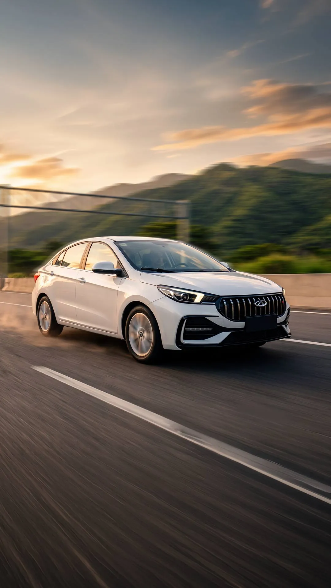 Chery Arrizo 5 Pro A/T 2026 — banner móvil, vista exterior del sedán