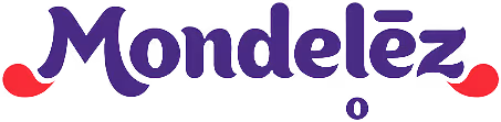 Mondelez brand name in purple with red dots on the letters M and z.