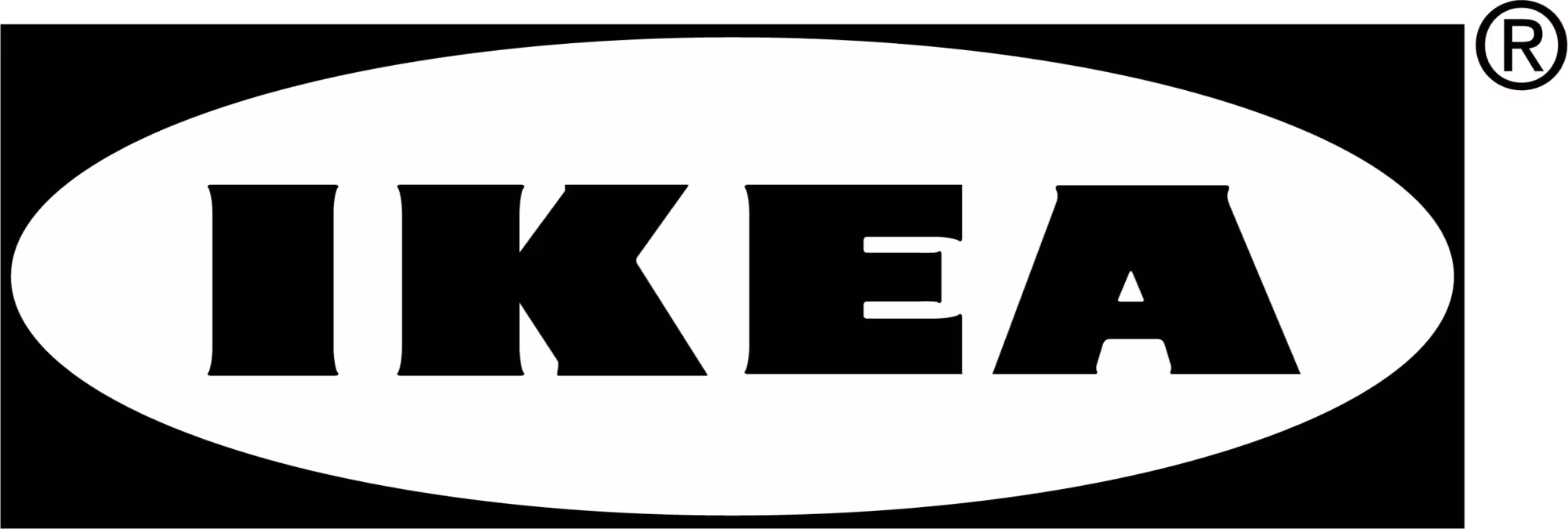 IKEA logo in bold black letters inside a white oval with a registered trademark symbol.