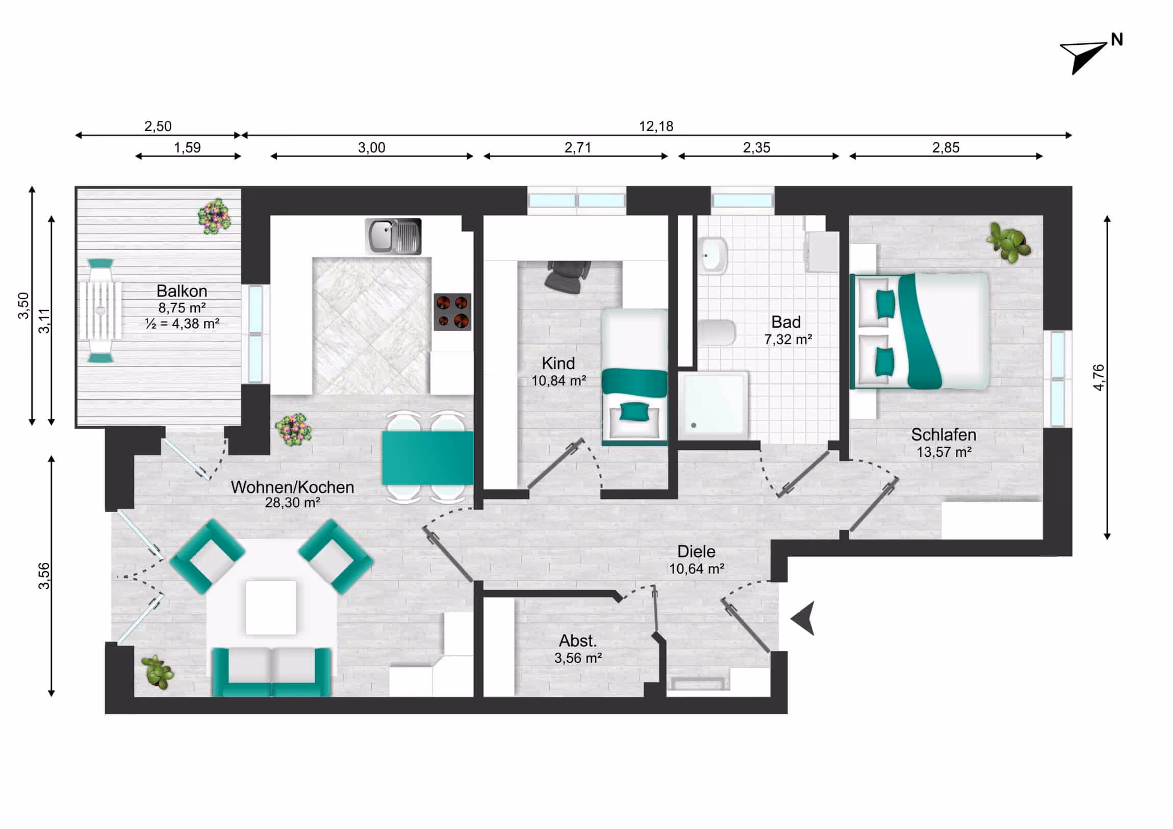 R2 Immobilien QNG-Neubau Grundriss Wohnung Auenhöfen