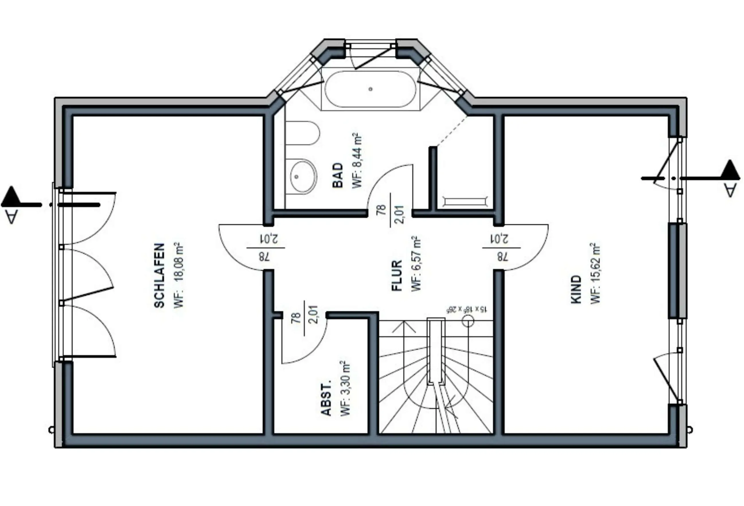 Grundriss Obergeschoss QNG Immobilie