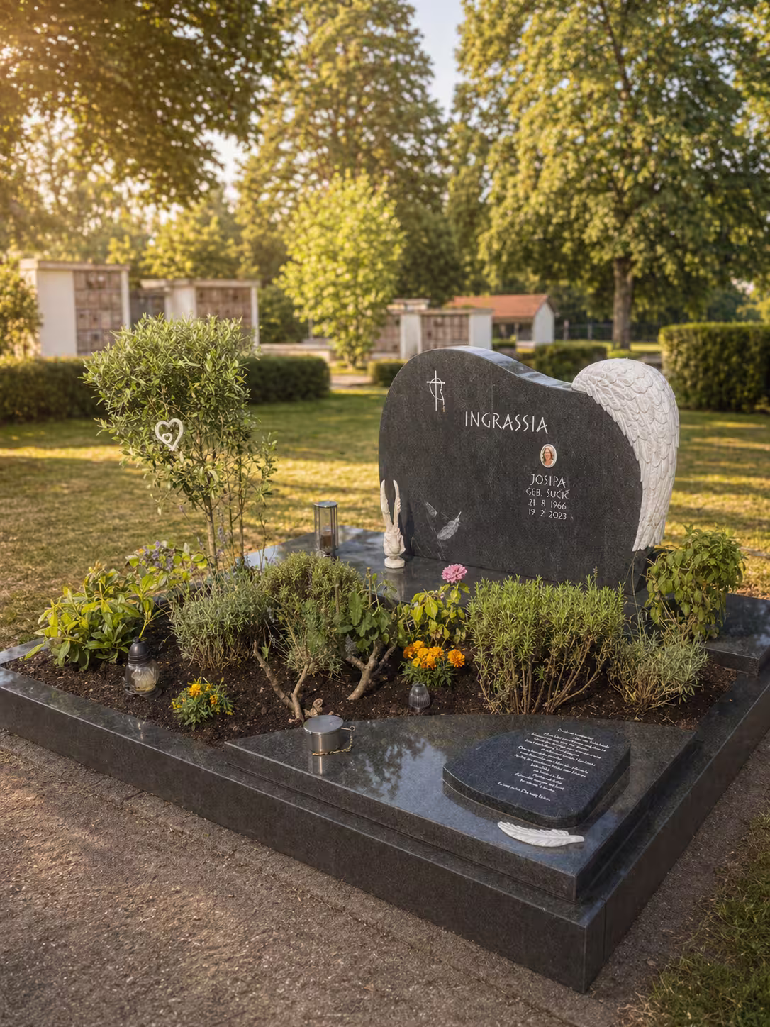 Familiengrab mit Abdeckplatte, aus Hartgestein, hergestellt von Hermann Naturstein