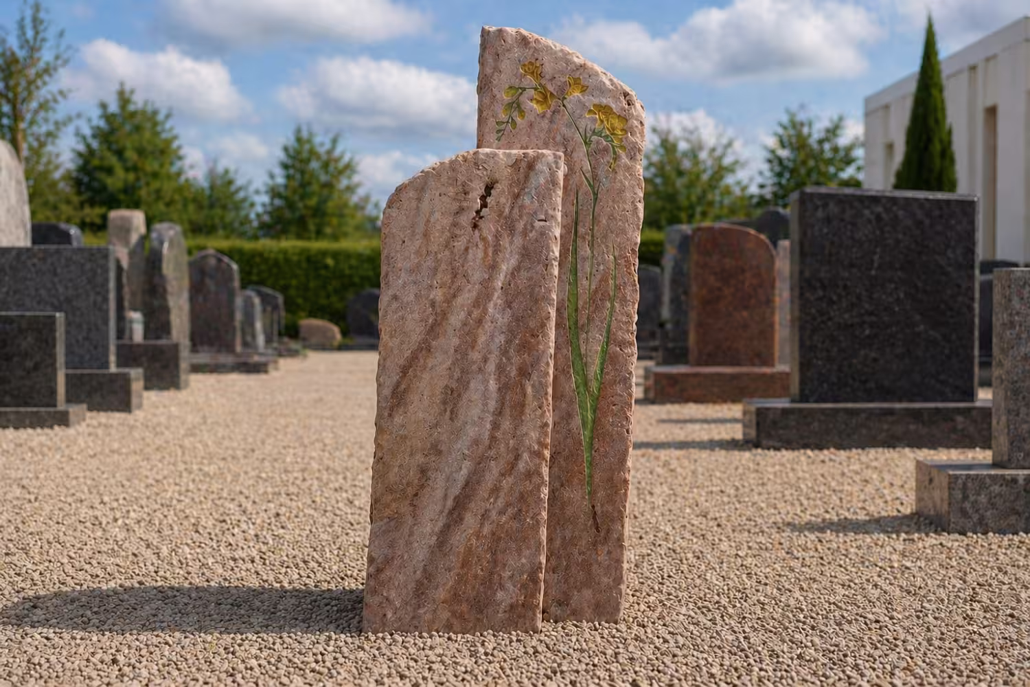 Zwei unterschiedliche Formen für einen Grabstein . Hergestellt von Hermann Naturstein