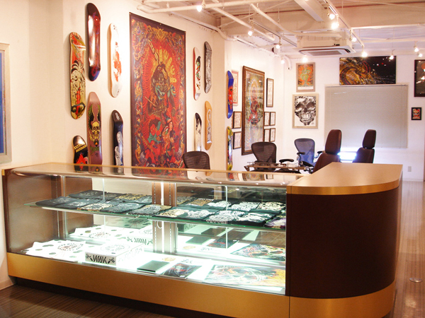 Photograph of the reception area at Three Tides Tattoo.