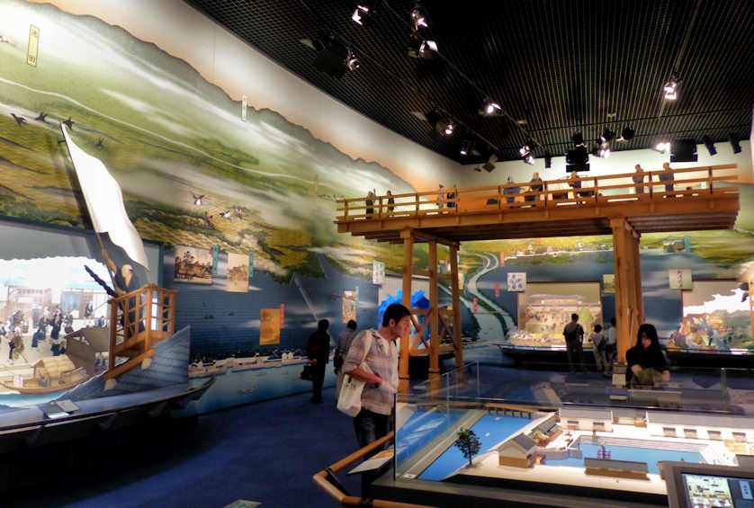 Japanese Historical bridge and other exhibits at Osaka Museum of History (Osaka Museums)
