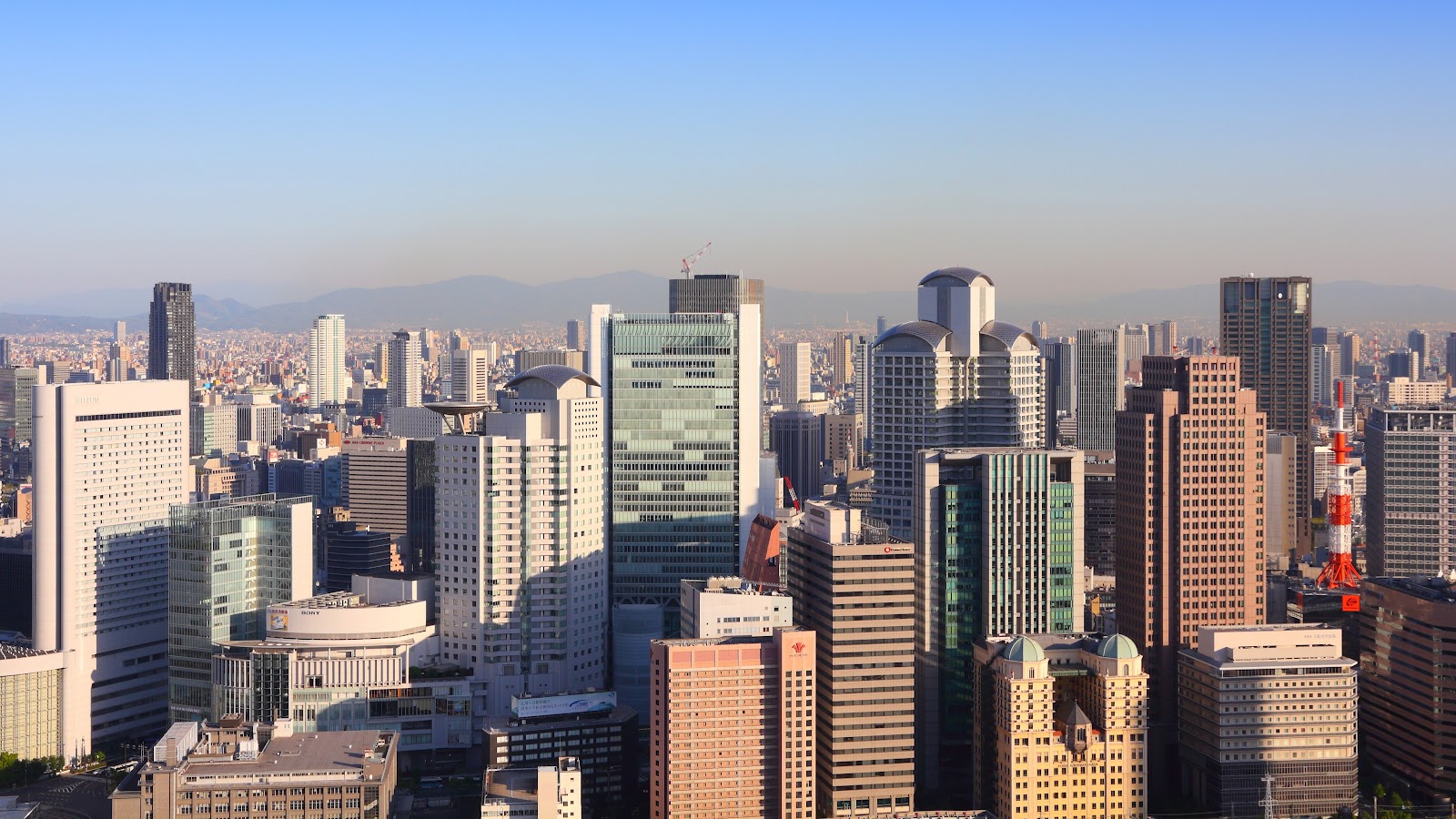 Beautiful Osaka city skyline with modern skyscrapers