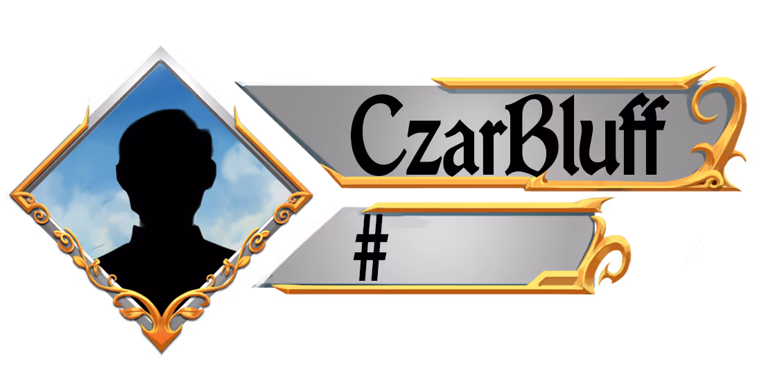 Stylized gaming profile nameplate with silhouette portrait, username 'CzarBluff', and space for a numeric tag.