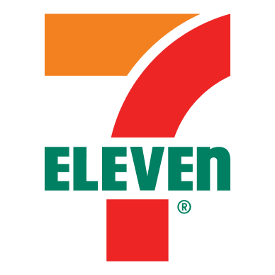 7-Eleven logo with a green 'ELEVEN' text below an orange and red stylized number 7.
