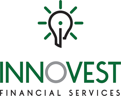 Logo of Innovest Financial Services featuring a light bulb icon above the company name with the 'O' stylized as a grey circle.