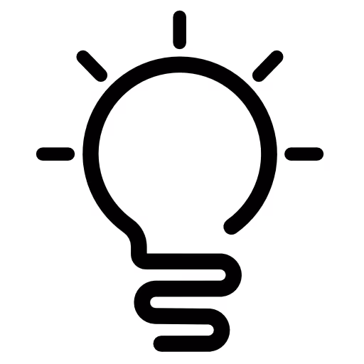 Ein einfaches Symbol einer Glühbirne mit fünf Strahlen als Idee oder Inspiration.