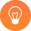 White light bulb icon centered on an orange circular background.