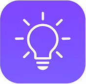 White light bulb icon symbolizing innovation on a purple rounded square background.