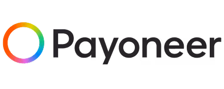 Payoneer logo featuring a colorful circular symbol and black text.