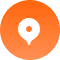 White map pin icon centered on a circular orange background.