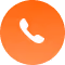 White telephone handset icon on an orange circular background.