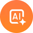 Orange circular icon with white AI letters and a sparkle symbol.