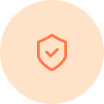 Orange shield icon with a checkmark inside, symbolizing compliance or security.