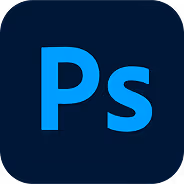 Adobe Photoshop logo with blue 'Ps' letters on a dark blue rounded square background.