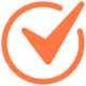 Orange check mark inside an incomplete circle.