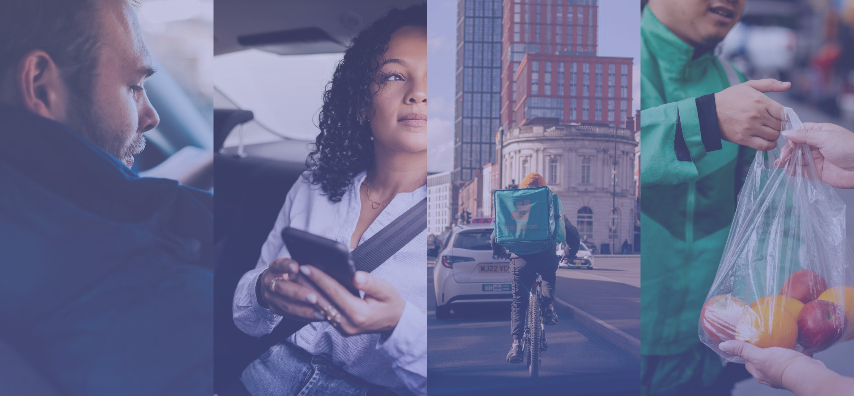 Rideshare drivers, a rider, and delivery workers