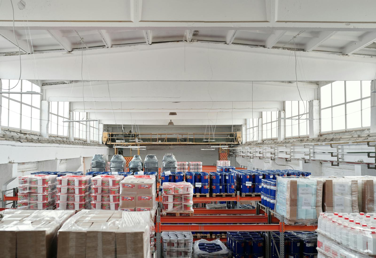 Wholesale warehouse store interior with bulk merchandise