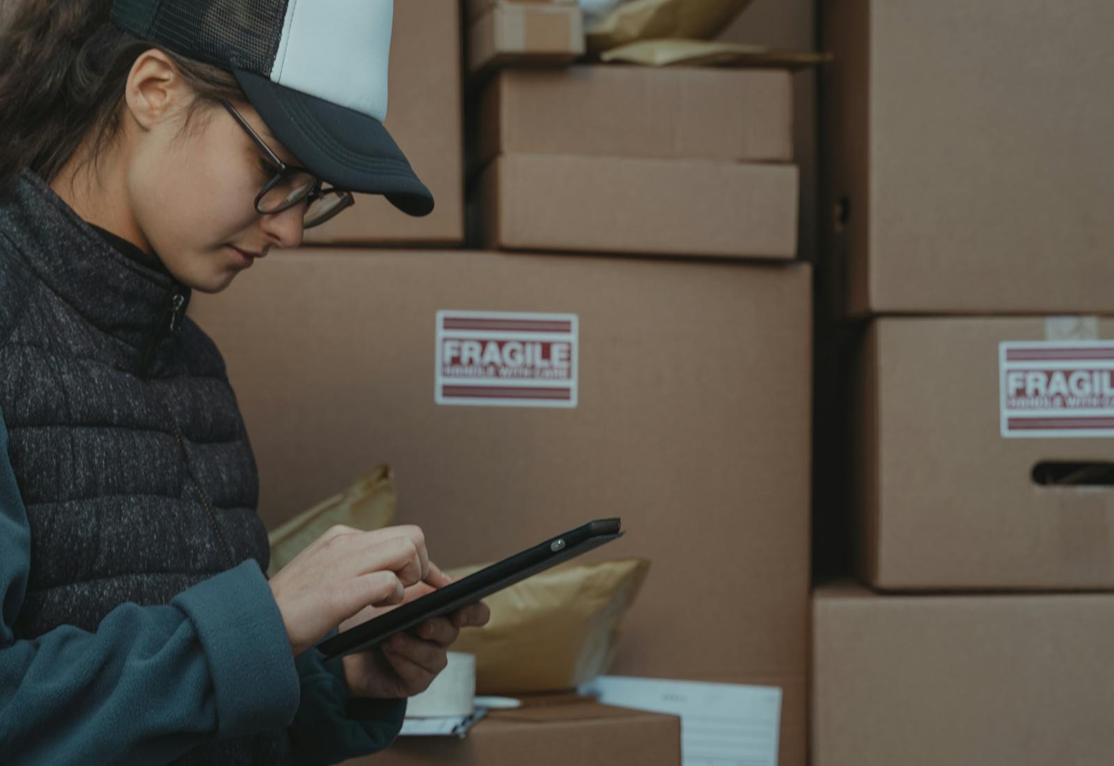 Courier delivery truck and packages