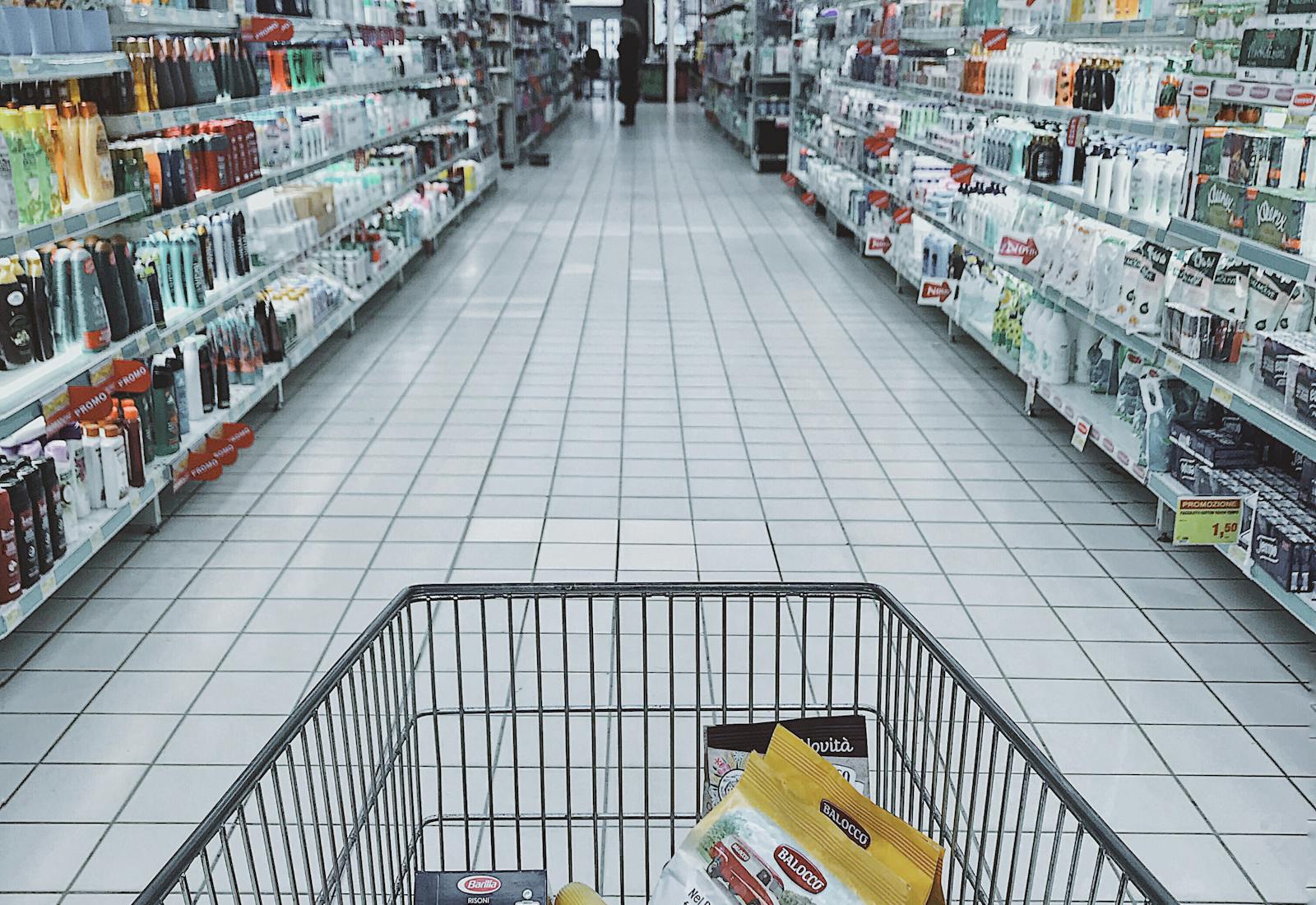 Grocery store aisle with products