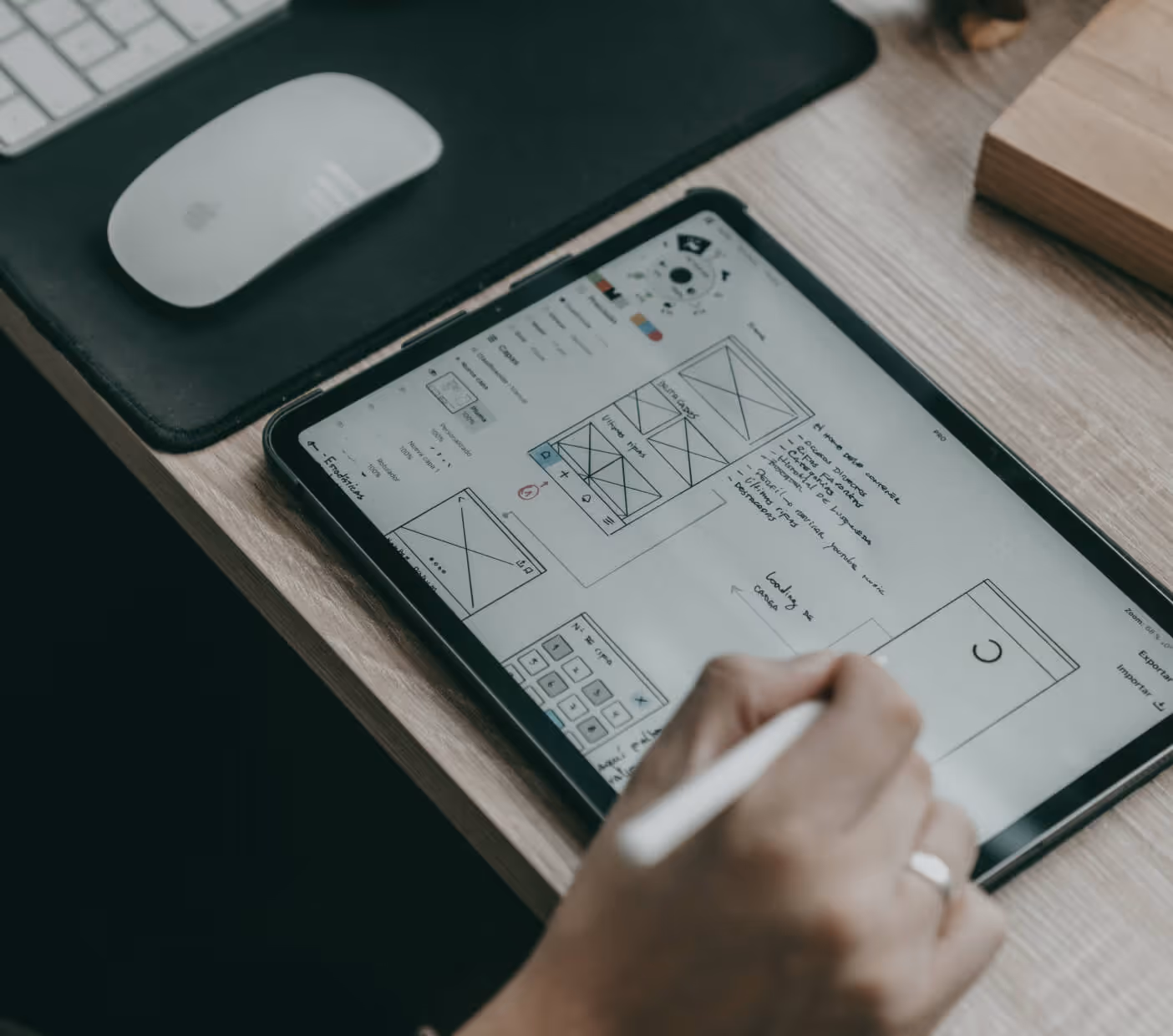 Person designing digital product wireframes