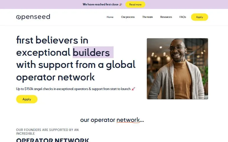 Openseed VC homepage, built in Webflow