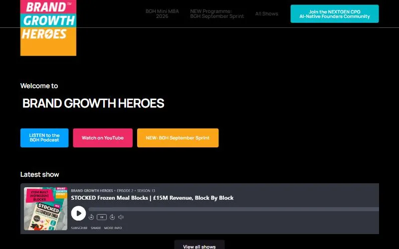Brand Growth Heroes September Sprint programme page, built in Webflow