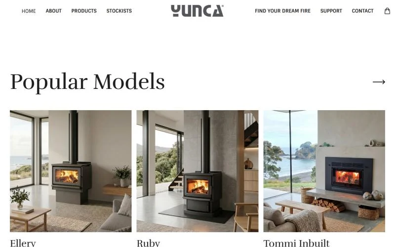 Yunca Heating popular models section, built in Webflow