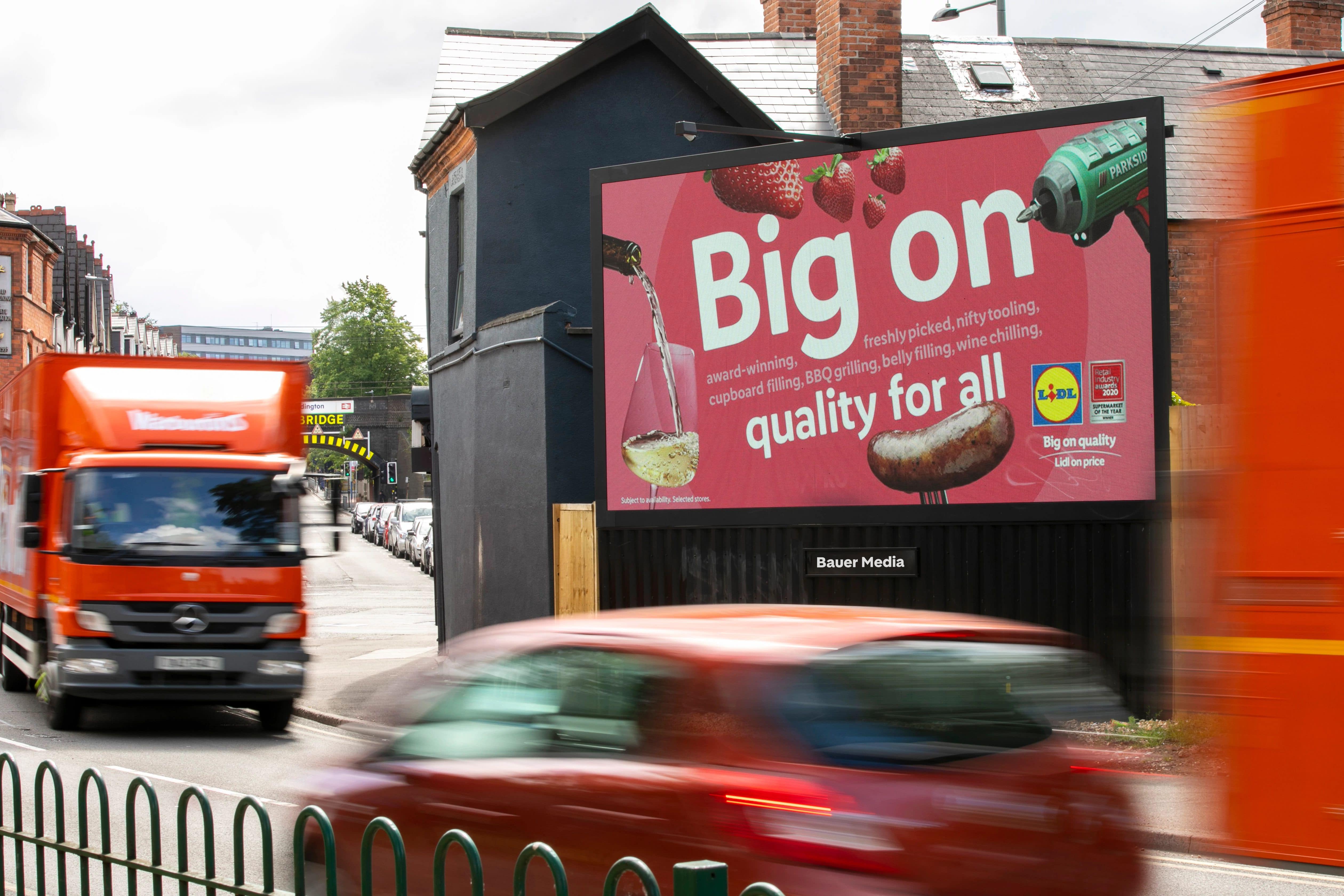 Lidl advertisement on a roadside digital billboard screen