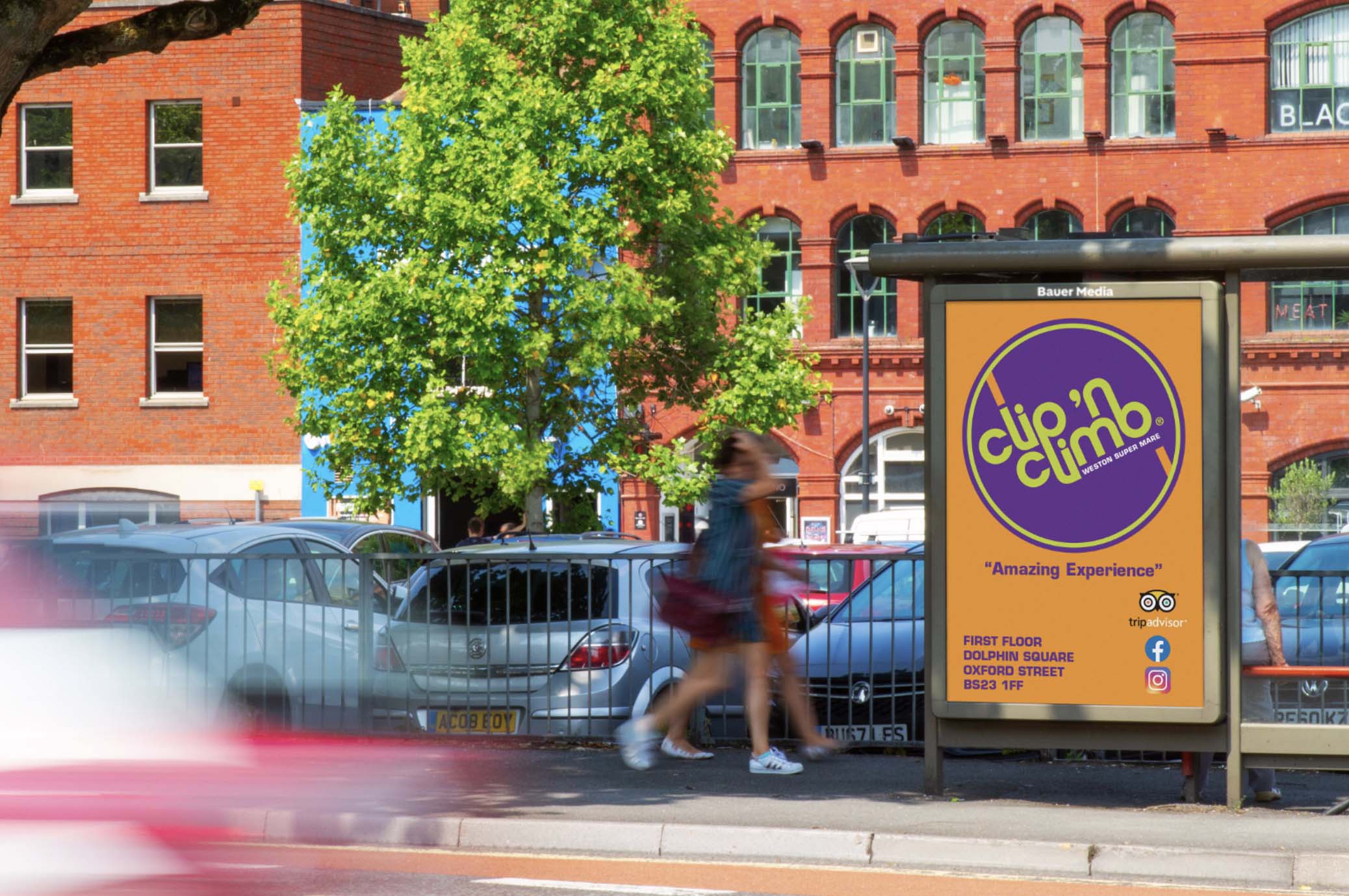 Clip'n Climb's Out of Home campaign on a bus stop poster