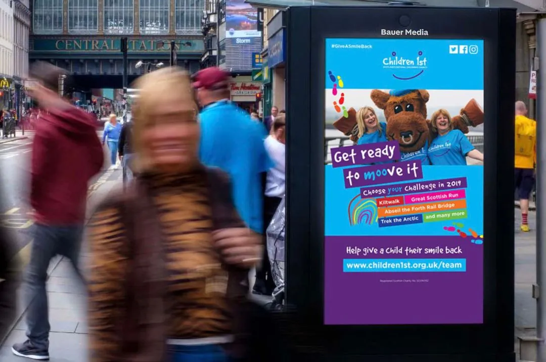 Children's 1st outdoor advertising campaign in Glasgow on a digital screen
